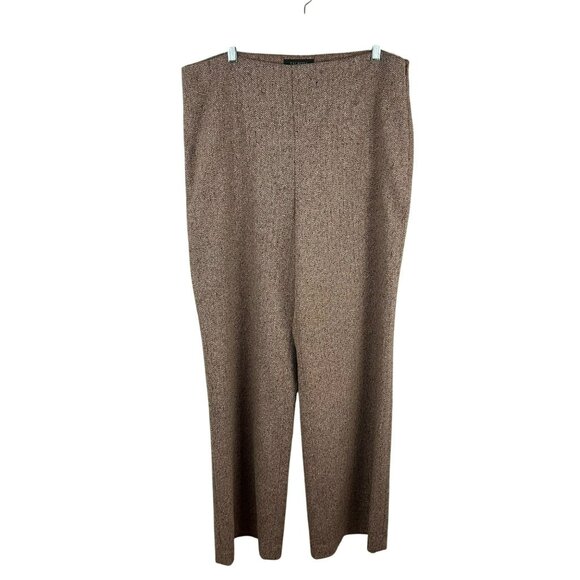 Talbots Herringbone Trouser Pants Women 16 Brown Wide Leg Wool Blend Tweed Work - Picture 1 of 8